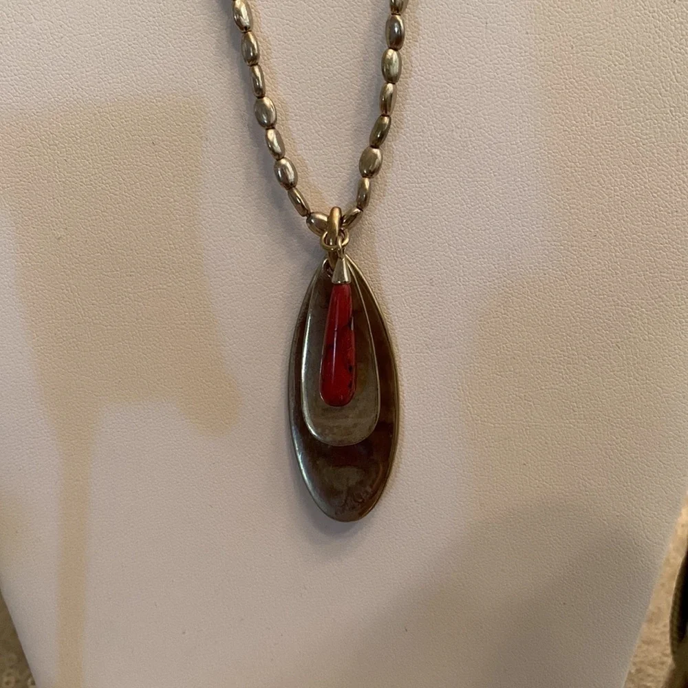 Chicos antique gold/red necklace, dangle earrings & magnetic NWT bracelet LC130